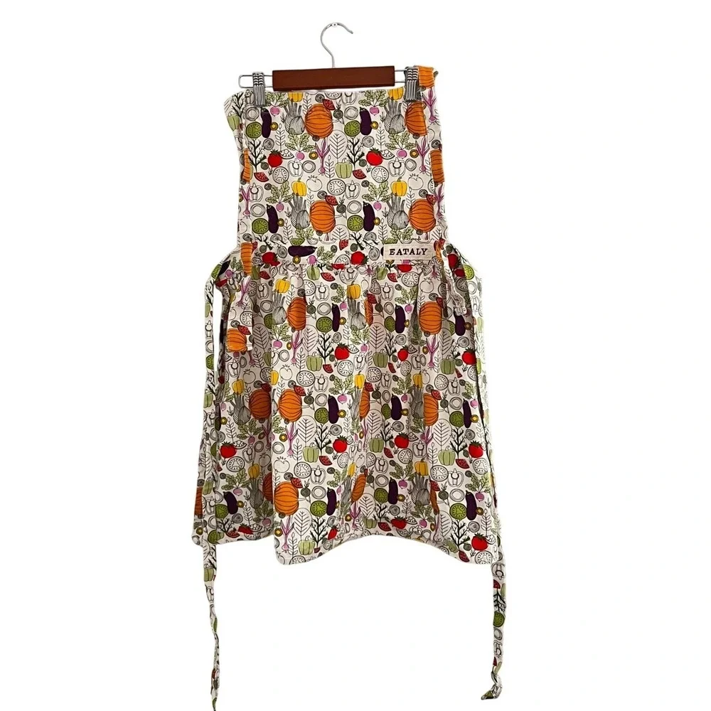 Eataly Italian Vegetable Pumpkin Print Bib Apron Multicolor Cotton with Pockets